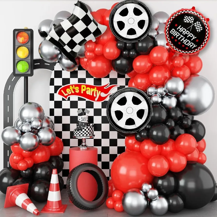Lighting Mcqueen Birthday Decor - Raceauto Ballonboog Garland Kit: Rood Zwart