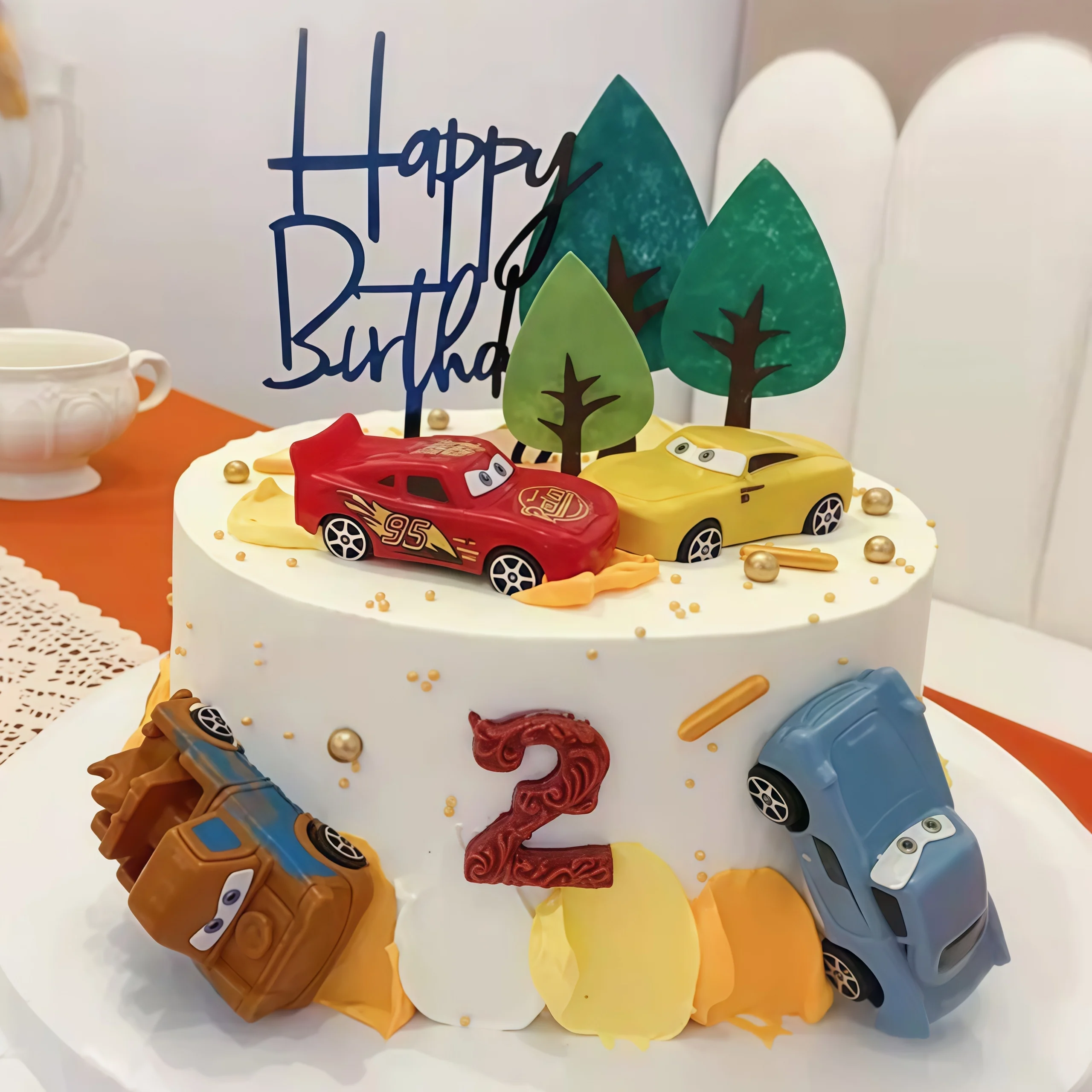 Lighting Mcqueen Birthday Decor - 4 stks Lightning Cars Gelukkige Verjaardag