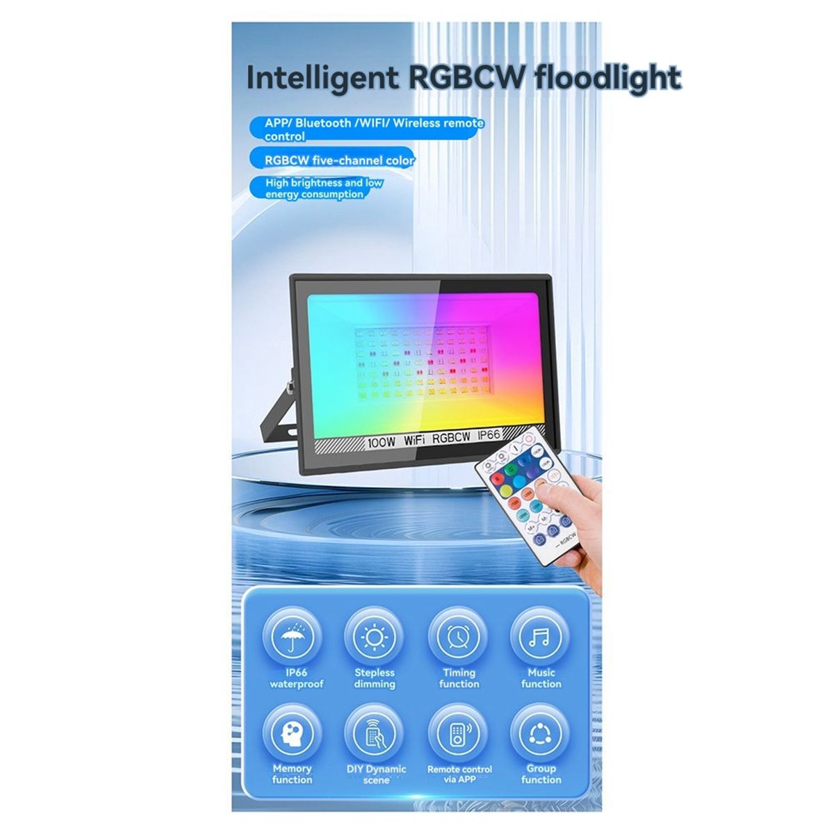 Decor Lighting Uk - Nices 100W RGBCW LED-schijnwerper APP Afstandsbediening