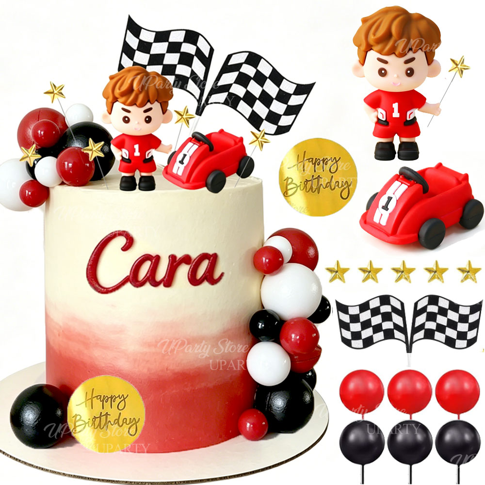 Lighting Mcqueen Birthday Decor - Rode raceauto taarttoppers, rode witte zwarte