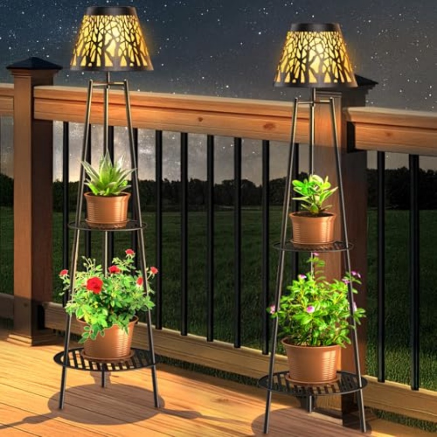 Decor Lighting Pack - 2-pack buitenlamp op zonne-energie met plantenstandaard,