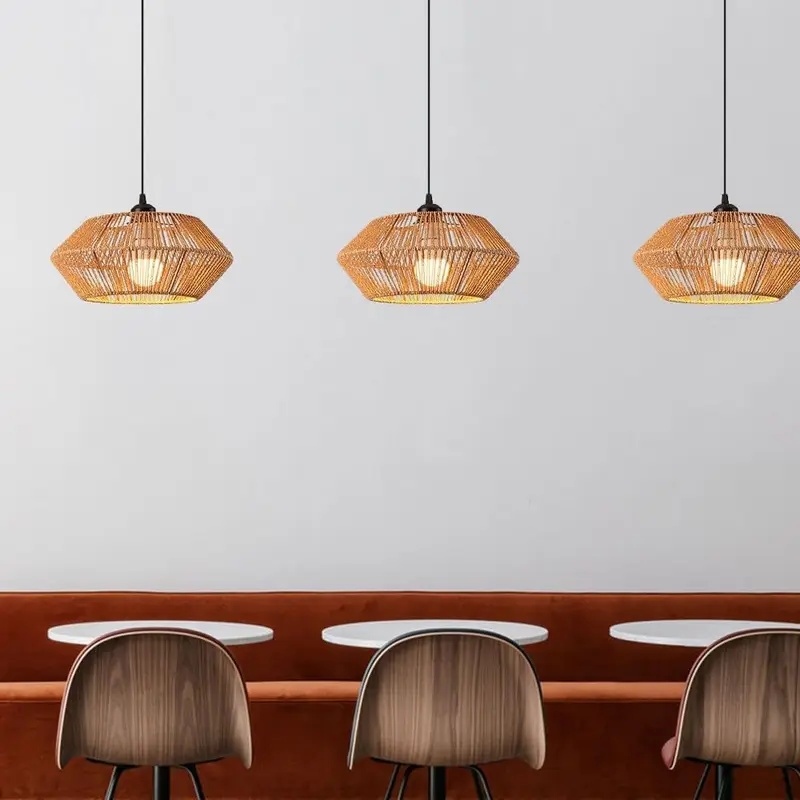 Geometric Lamp Shade - Boho rotan geweven hanglamp, geometrische hexagon