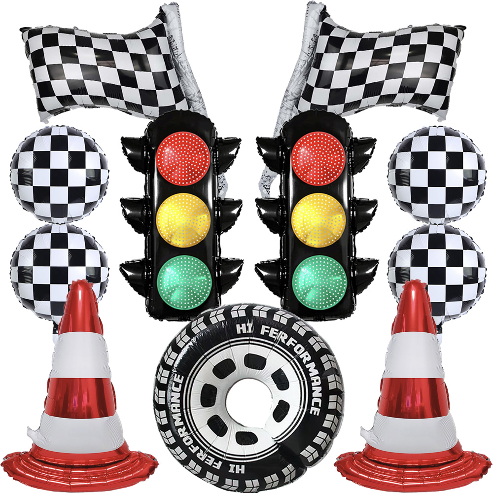 Lighting Mcqueen Birthday Decor - Raceauto Verjaardagsfeestje Decoratie Verkeerslicht Verkeerskegel Geruite